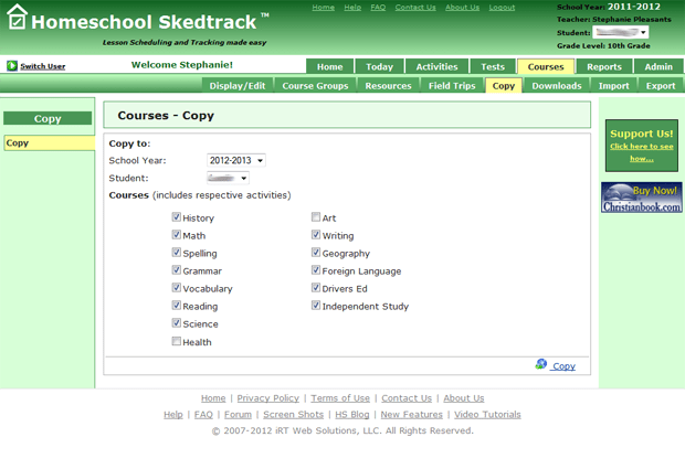 Getting to know Homeschoolskedtrack, part 2: Courses